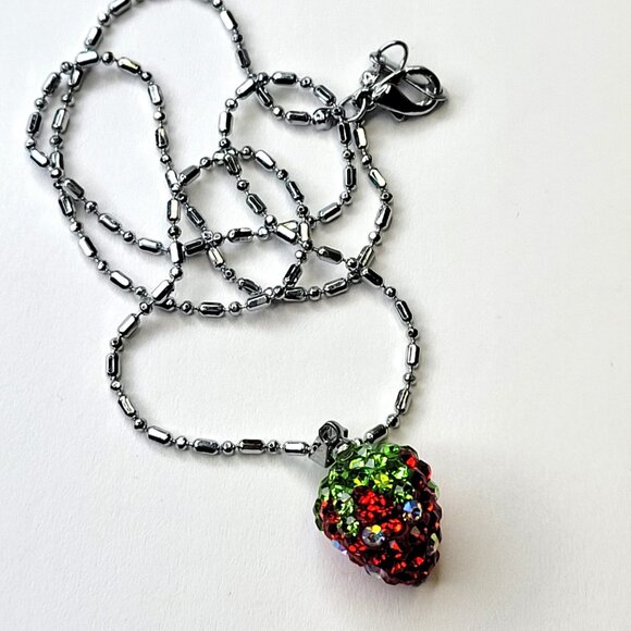 Kids, Teens Red Strawberry Pendant with Swaroski elements on a 18k Silver Chain - Picture 7 of 13